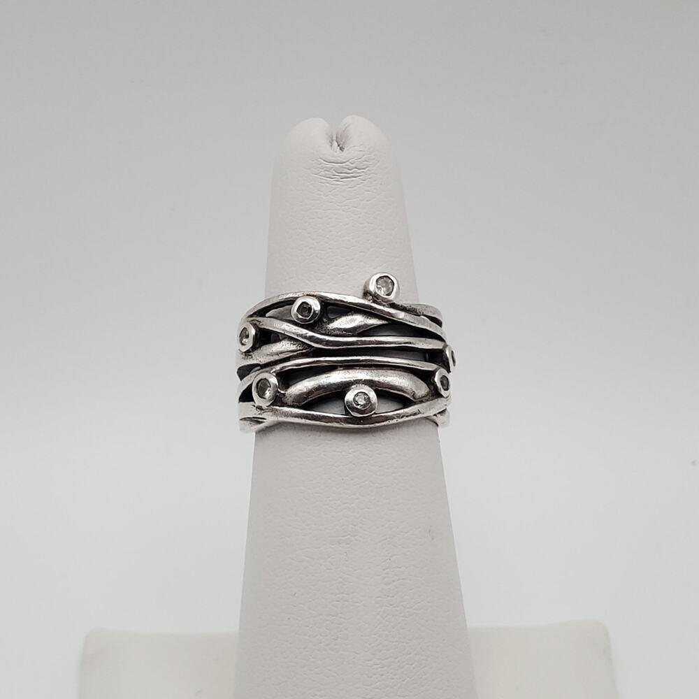 Sterling Silver CZ Vine Design 14mm Band Ring Size 6